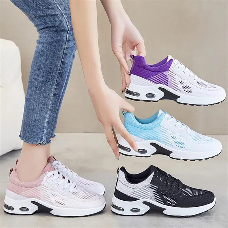 Women Sports Shoes Outdoor Mesh Running Shoes Breathable Athletics Casual Sneakers Ladies Lace Up Sport Walking Shoes