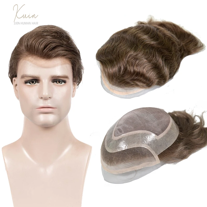 

Toupee For Men Mono PU With French Lace Front Human Hair Replacement System 8"x10" Hair Prosthesis Hair Piece For Men