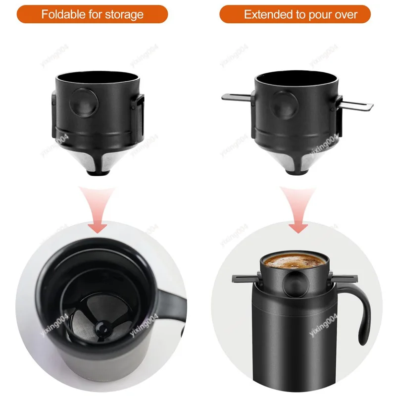 Portable Stainless Steel Pour Over Coffee Mug Insulated Travel Cup Dripper Set Outdoor