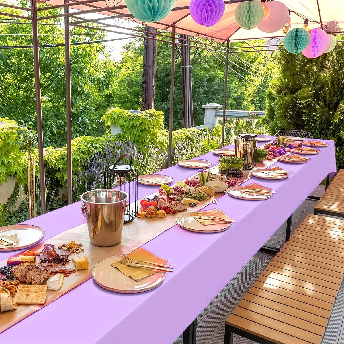 1/5 Stück mehrfarbige Einweg-Kunststoff-Tischdecke, 137 x 183 cm, rechteckige Tischdecke für Geburtstag, Hochzeit, Veranstaltungen, Party-Dekoration – Detail 3