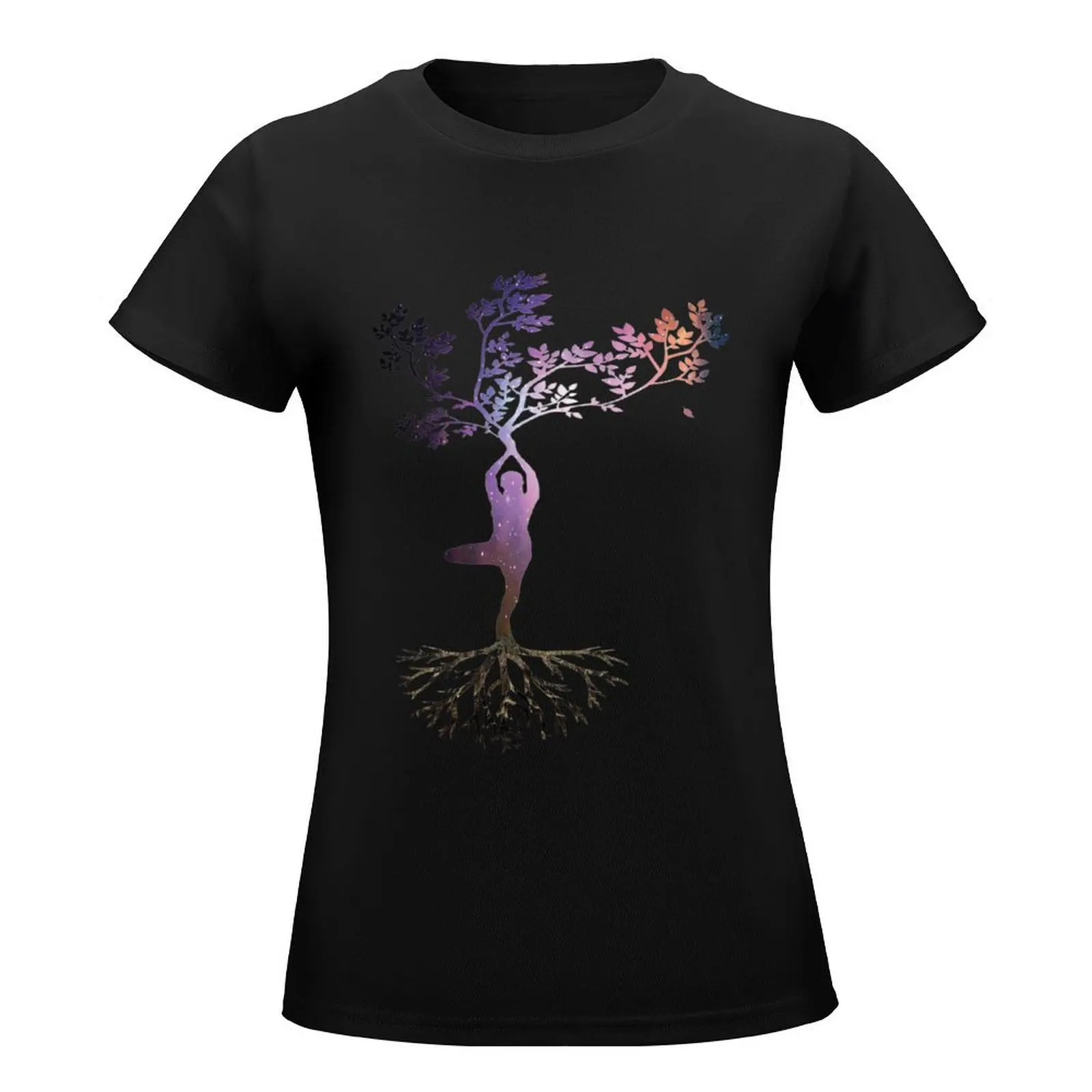 Yoga Woman Tree Roots - Yoga Tree Pose T-Shirt vintage clothes summer top Short sleeve tee cropped t shirts for Women