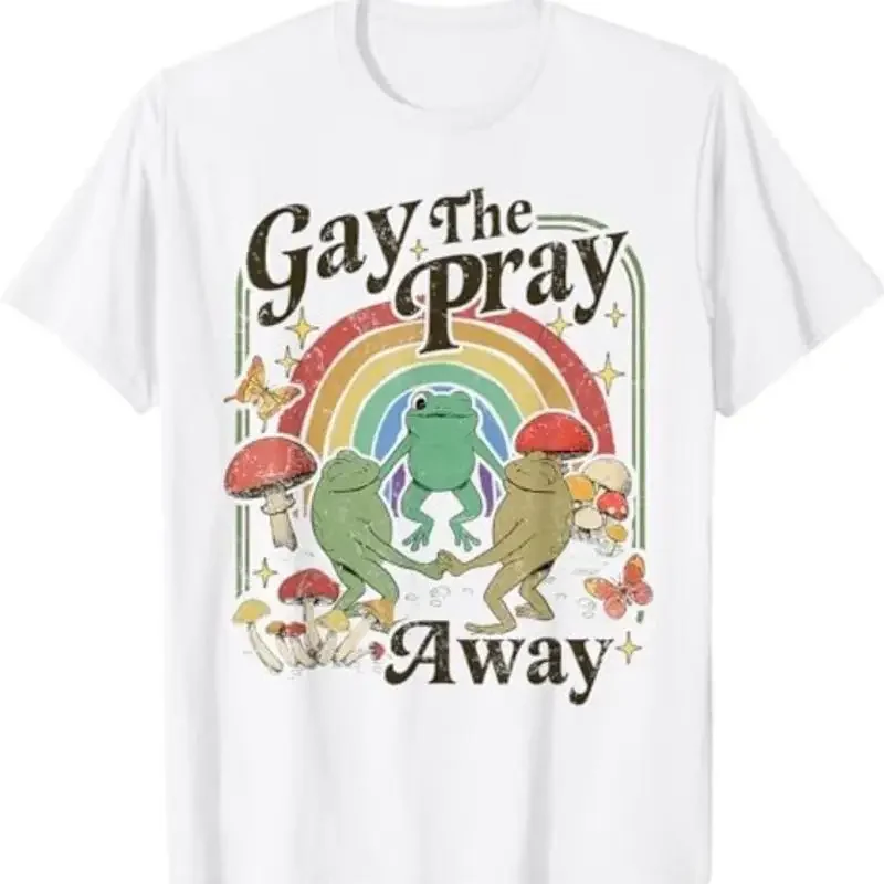 

Gay The Pray Away Frogs Dancing Rainbow LGBT Pride Graphic Tee Men Casual Trip