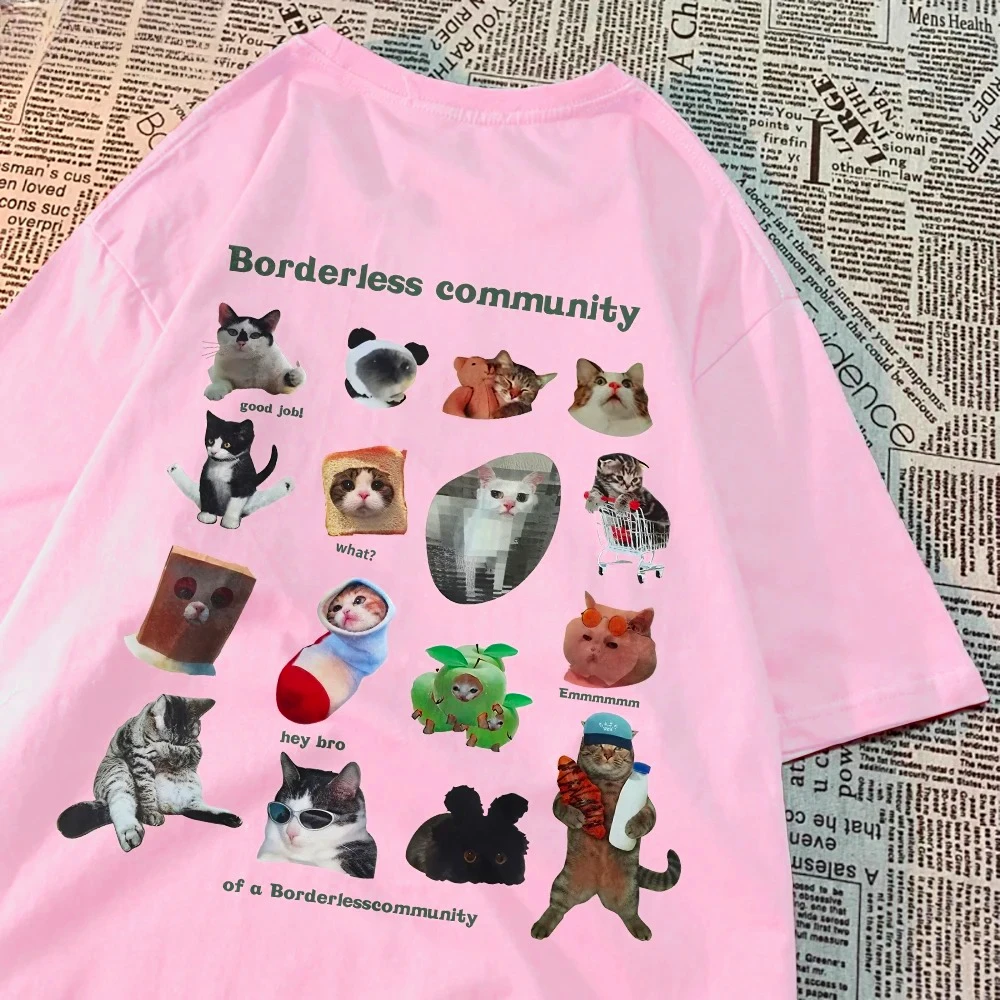 Summer Women T-Shirts Cute Cats Picture Printed Short Sleeve Round Neck Soft Comfortable Tops Casual Female Clothing