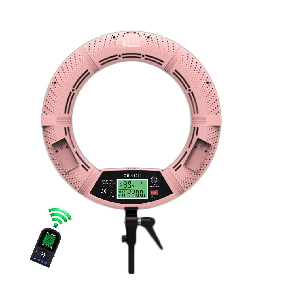 Yidoblo Pink FE-480II Кольцевой светильник для фотостудии Светодиодный светильник для видеосъемки ЖК-дисплей Два цвета Регулируемое фотографическое освещение 96 Вт 5500 К