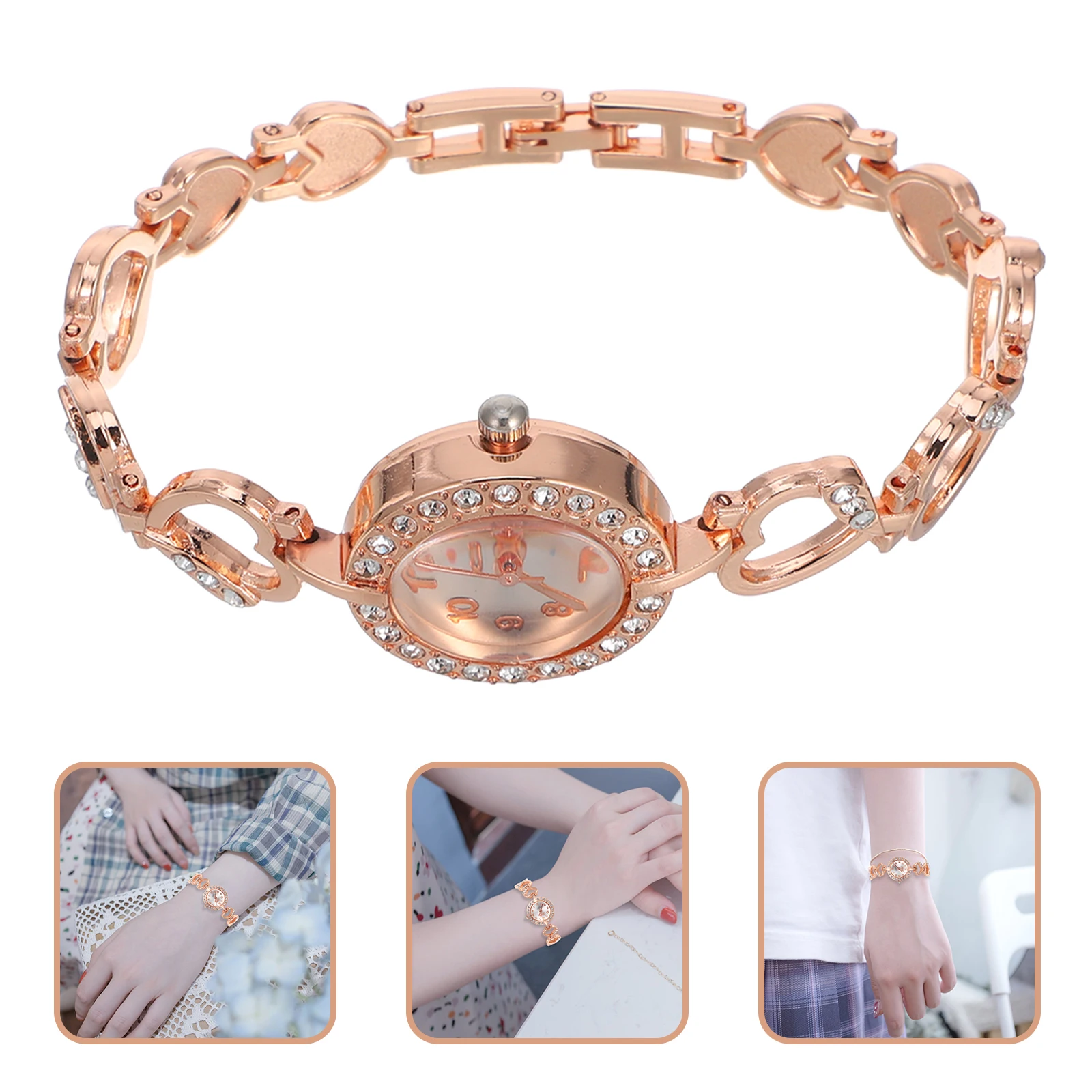 

Women Digital Watch Rose Gold Rhinestone Quartz Wrist Watch Fashion Durable Precise Timekeeping Gift For Female Friends Unique