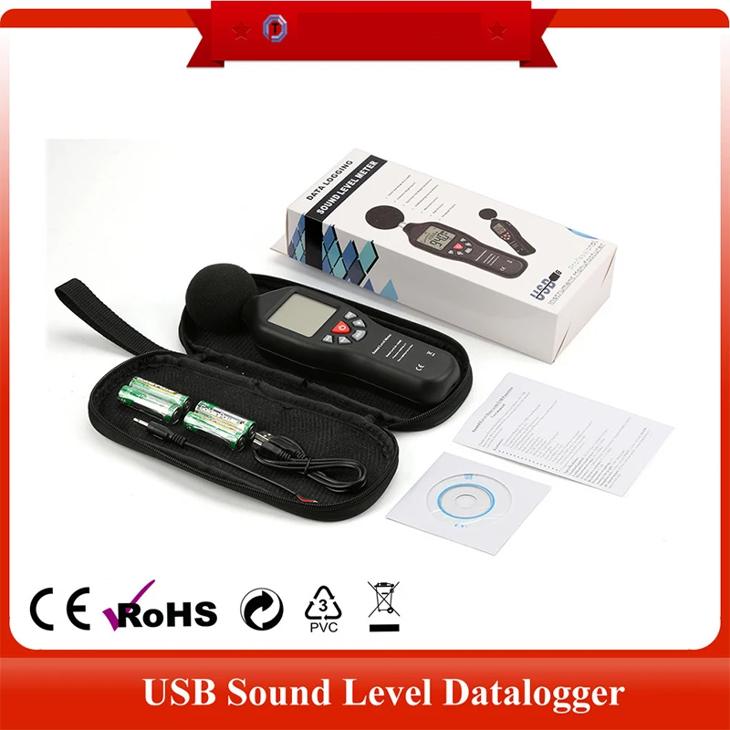 Digital Sound Level Meter High Precision Noise Sensor Decibel Meter 30-130DB LCD Noise Monitor Tester USB Noise Recorder with CD