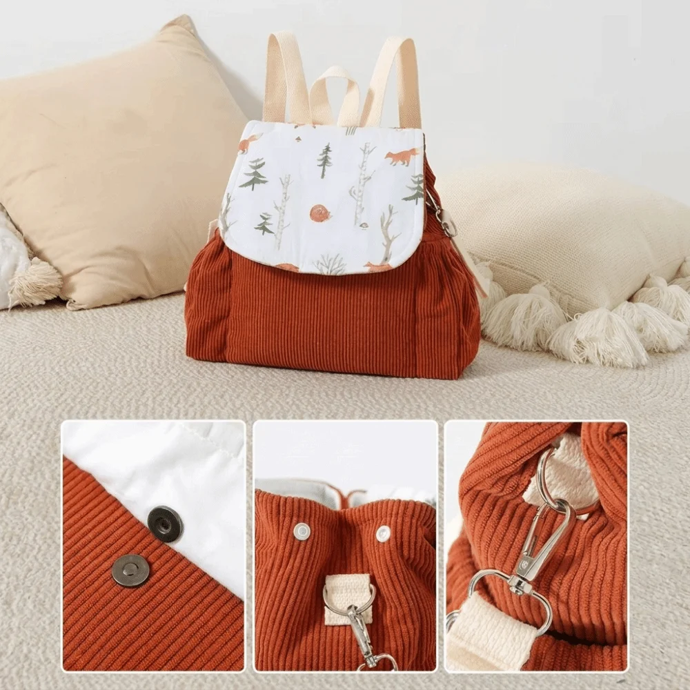 Solid Color Anti Lost Backpack Anti Lost Strap Corduroy Children's School Bag Lightweight Adjustable Kindergarten Backpack