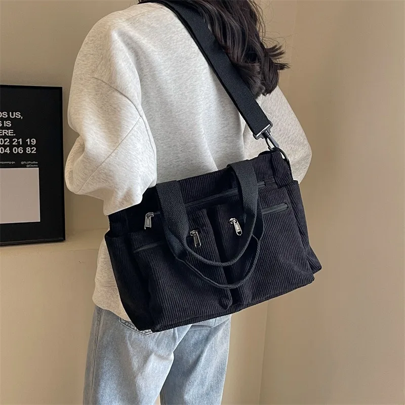 Weibliche Große Kapazität Cord Tote Tasche Neue Koreanische Stil Mode Frauen Schulter Umhängetasche Arbeiter Pendler Tote Handlebag