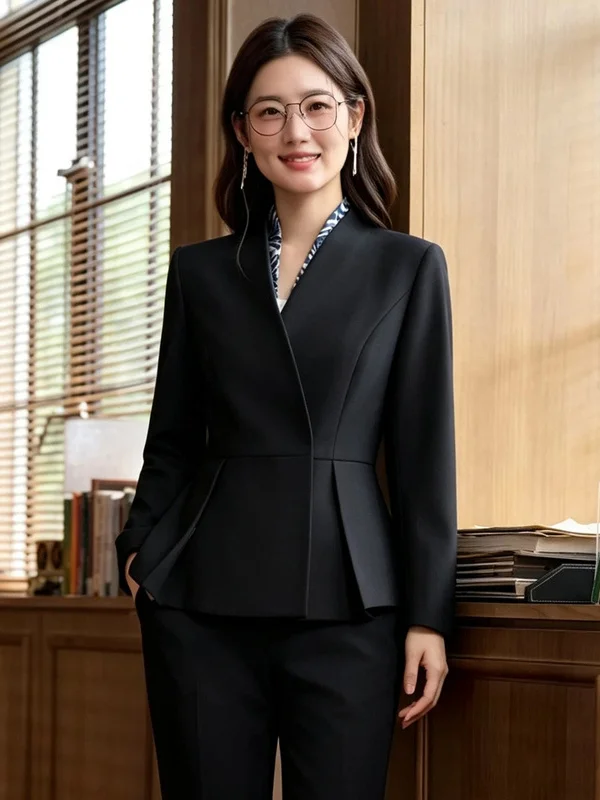 Professional Women's Slim Fit V-Neck Suit Jacket Front Desk Workwear Ensemble Autumn Winter New Arrival High End Feel