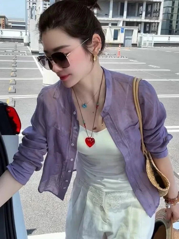 Ele Simple Linen Long Sve irt Cardigan aperto leggero primavera estate da donna Top Faion Sensation Protezione solare