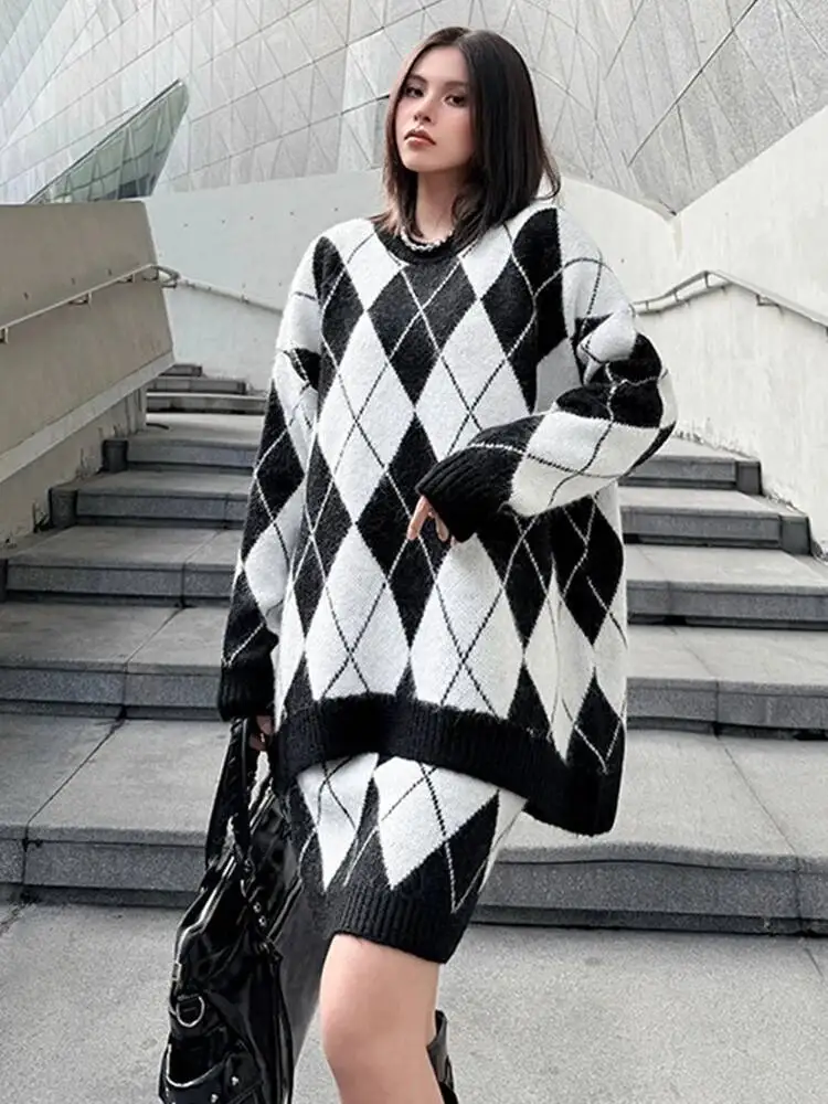 Size Black Big Sweater Skirt Two Pieces Suit New Round Neck Long Sleeve Women Fashion Spring Autumn 2026 GHKI view 3