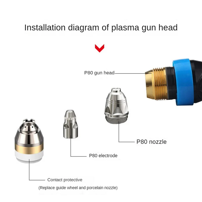 

WORTHOWN-2X P80 Plasma Cutting Torch Accessories Cutting Nozzle Copper Protective Sleeve Welding Contact Cutter Cover White