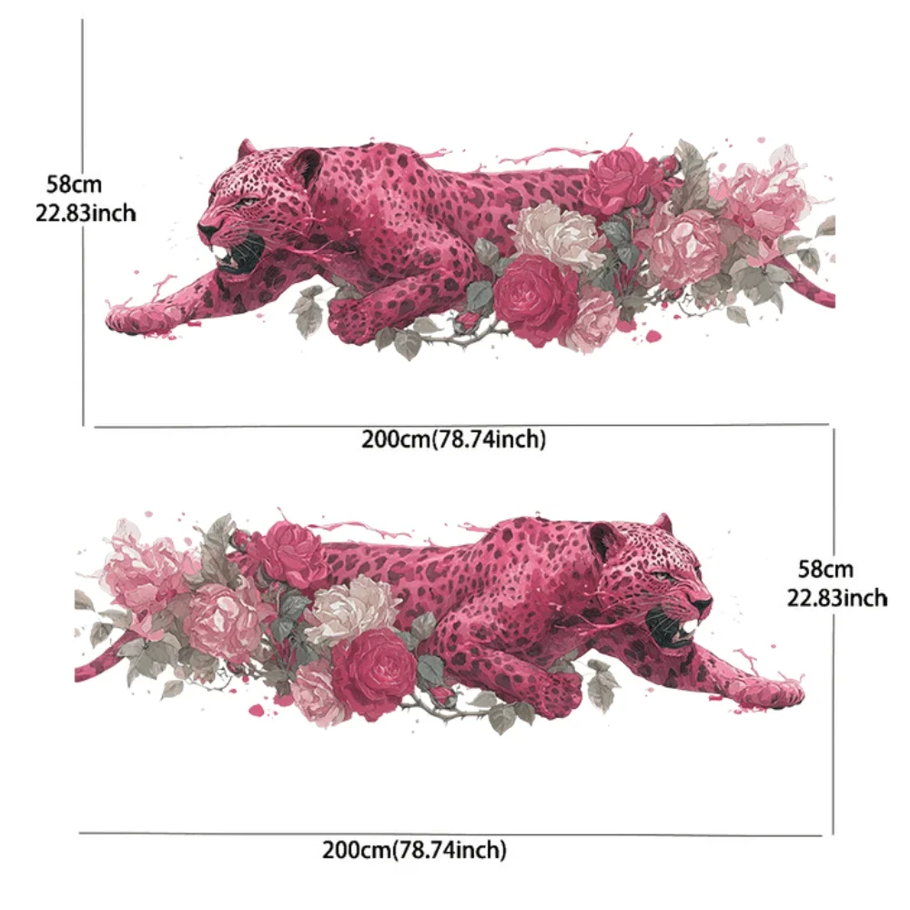 2Pcs Pink Leopard in Pink Roses Full Body Decal Decoration Covering Scratches Protect Car Decal Waterproof Car Vinyl Wraps