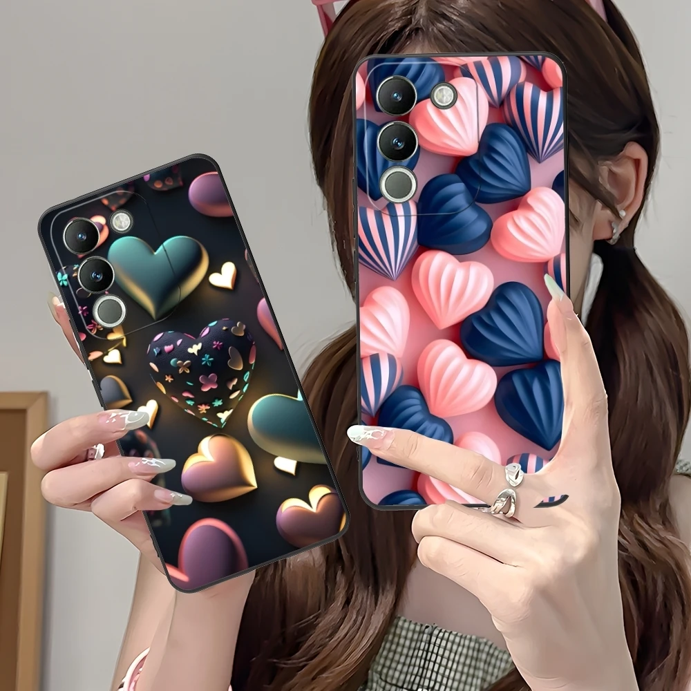 Y2K Glowing Love Hearts Mobile Phone Case for VIVO Y95 Y93 Y31 Y20 V19 V17 V15 Pro X60 NEX Black Soft Phone Cover Shell