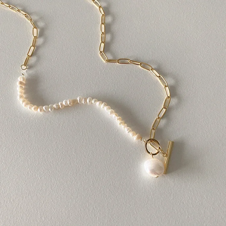100 % natürliche barocke Süßwasserperle, 14 Karat Gold gefüllt, weibliche Asymmetrie-Ketten, Halskette für Frauen, Valentinstagsgeschenke – Detail 6