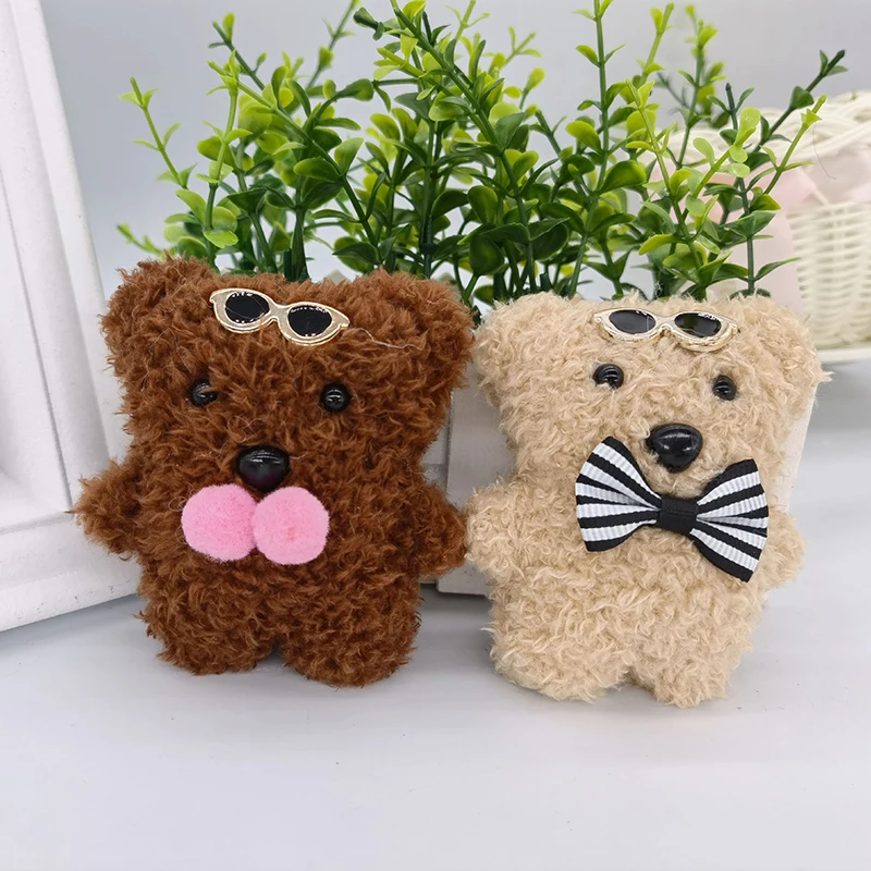 LLavero de oso de peluche con gafas de dibujos animados para niños, bolsa de terciopelo con perlas, juguete escolar, regalo de cumpleaños, muñecas, 1 unidad