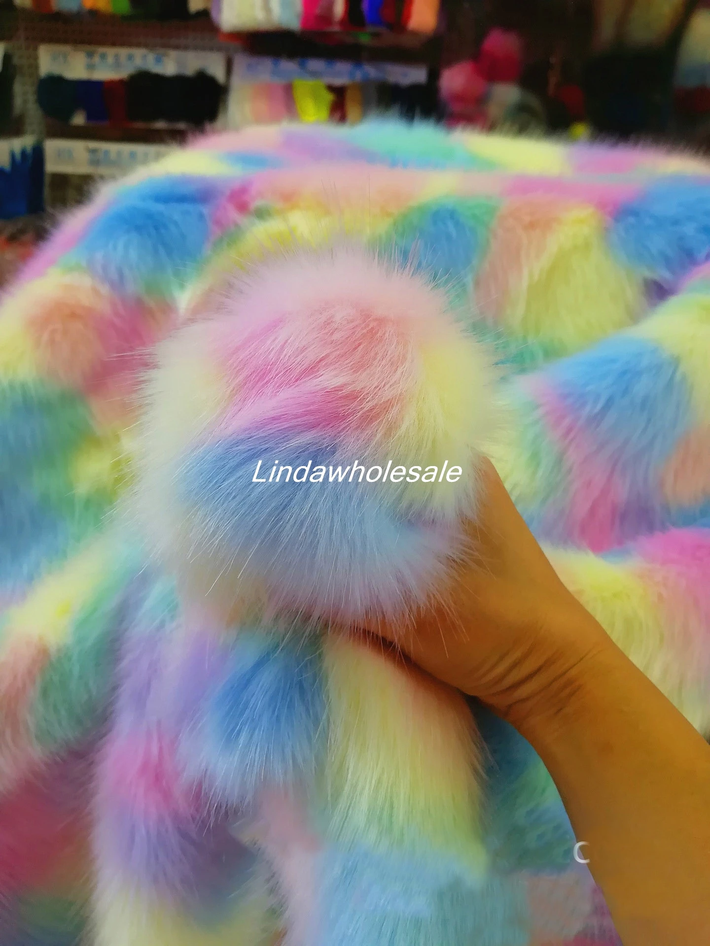 Rainbow plush Jacquard fabric Multicolor fox fur,felt cloth,faux fur fabric.Clothing accessories,170cm*90cm(one yard)/pcs