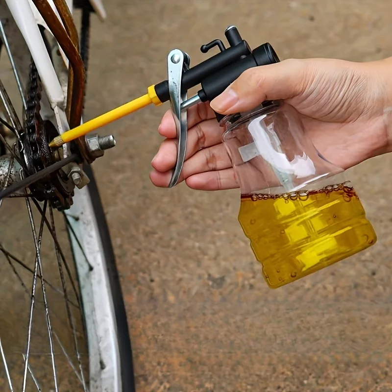 1pc High Pressure Lubrication Oil Can, Copper Nozzle, Transparent Cylindrical Body, Anti-Drop Design for Car Lubrication