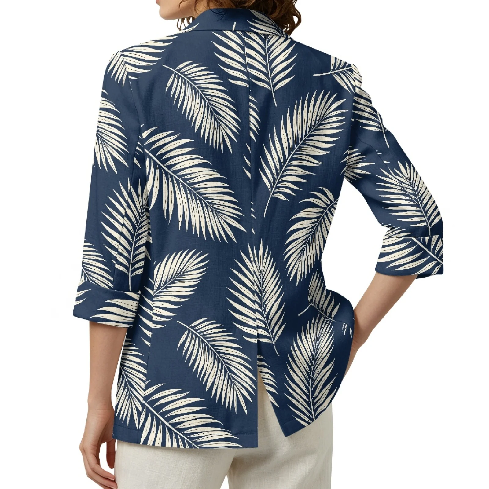 PENSTROLL Palm Leaf Linen Style Fall Jackets Open Front Open Front Cardigans for Business Sizes S-3XL