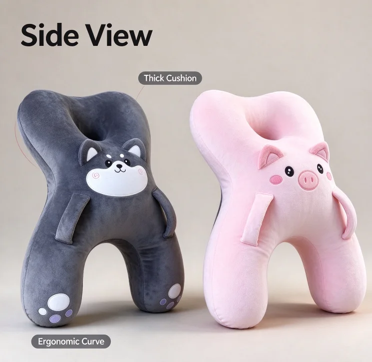 HTMCK Car Cute Cartoon Pillow Car Mounted Child Sleeping Pillow Car Removable Comfortable Breathable Headrest Lumbar Support