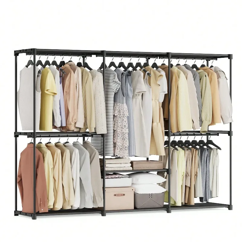 Portable Closet, Freestanding Closet Organizer, Clothes Rack With Shelves, Hanging Rods, Storage Organizer, For Cloakroom, Bedroom, 80.7 X 17.1 X 65.4 Inches, Black