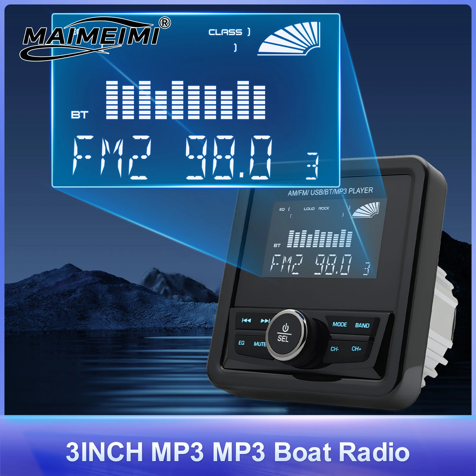 

MP3 Boat Radio Stereo Marine Radio Waterproof Bluetooth-compatible 3inch Display Media Video Player AUX AM FM RDS For ATV UTV