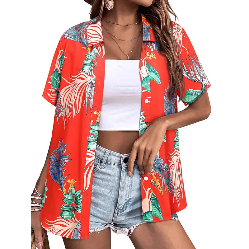 Summer Hawaiian Tropical Floral Shirts 3D Print Women Short Sleeve Shirt Button Blouses Harajuku Oversized Tops Woman Clothing