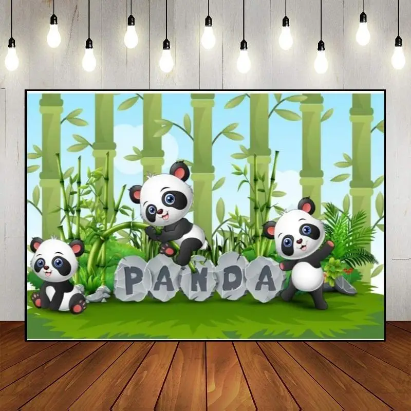 

Party Backdrop Panda Bamboo Background Photo Birthday Decoration Happy Custom Photography Newborn Props Cartoon Cute Backdrops