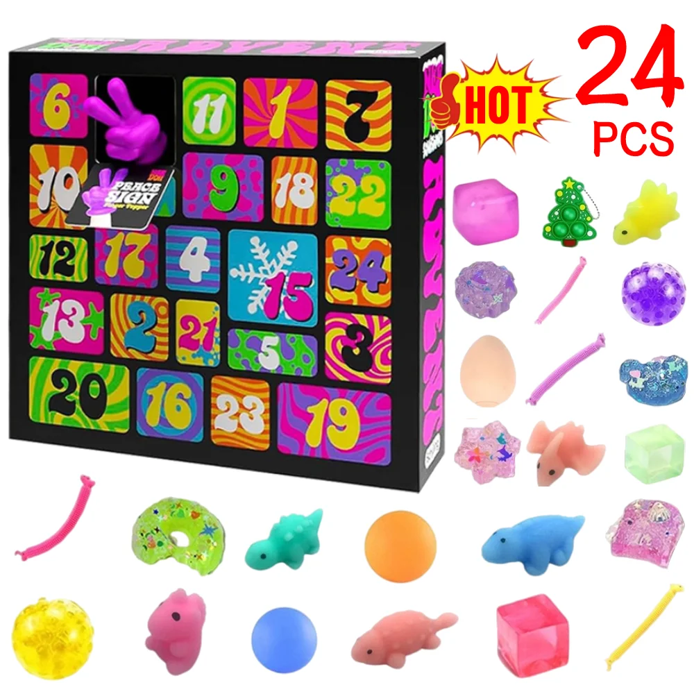 24Pcs Mini Squeeze Toys Advent Calendar Gifts Box Christmas Countdown Calendar Stress Relief Fidget Toys Xmas Gifts for Kids