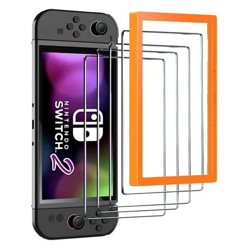 Imagen 1 del producto Paquete de 4 protectores de pantalla de vidrio templado para Nintendo Switch 2 2025, con protector de pantalla de marco de alineación para Switch 2 8''