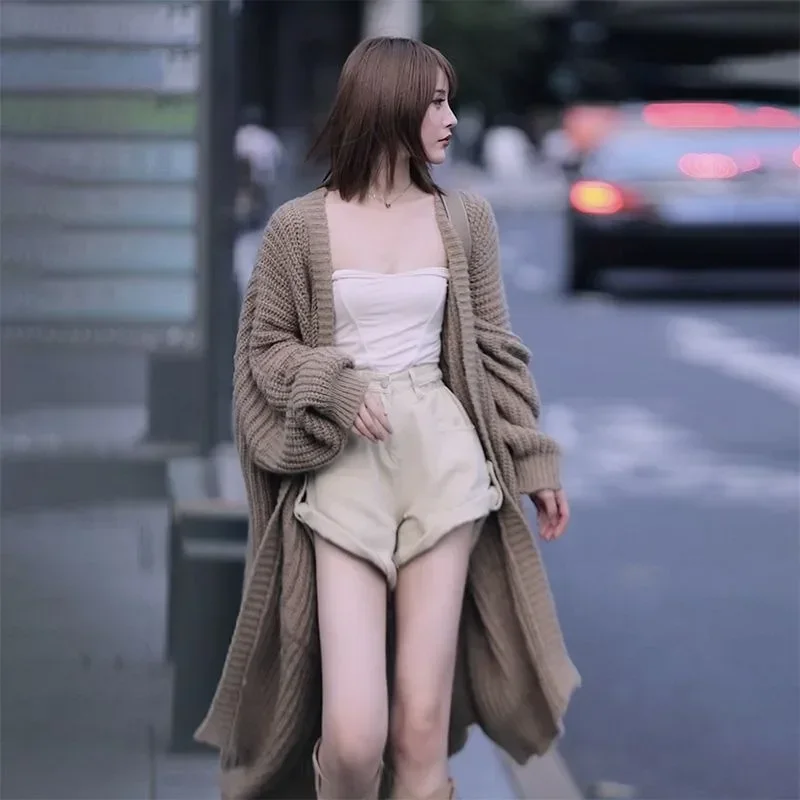 

Autumn Winter Cardigan For Women Korean Style Mid Length Sweater Coat Women's Loose Knitted Cardigan Thickened Warm Coat Y2k