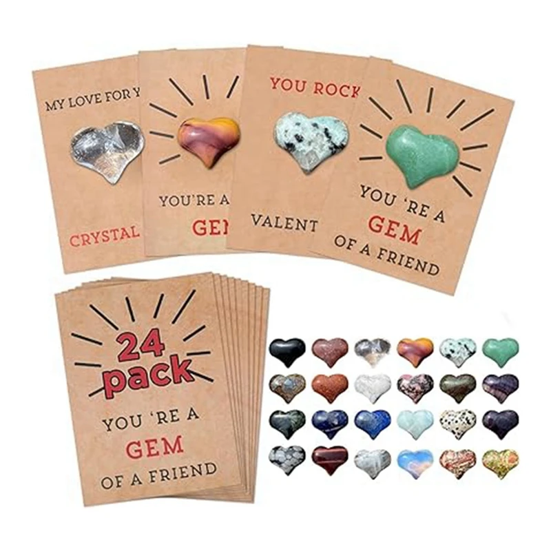 Handmade Valentines Cards Set Valentine's Day Greeting Card With Heart Shape Stones