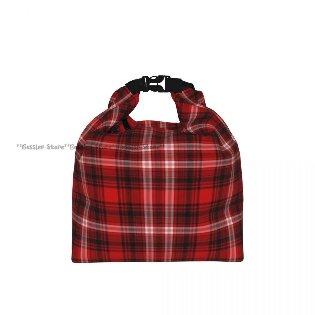 Foldable Roll-Top Thermal Lunch Bag Plaid Nostalgic Striped Pattern Insulation Lunch Box Carrier for Picnic Hiking