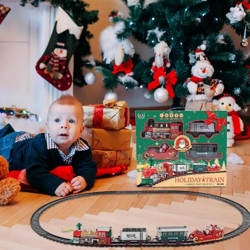 Set di binari del treno per bambini Set di treni giocattolo per sotto l'albero di Natale con locomotiva elettrica leggera e sonora per vagoni ferroviari