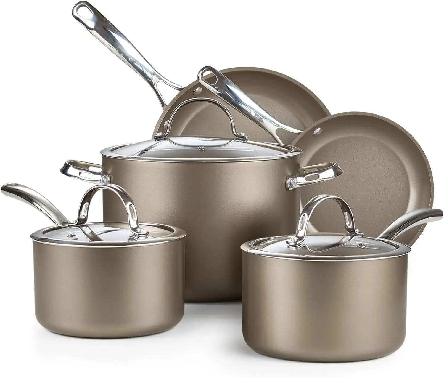 

8-Piece Kitchen Cookware Set, Hard Anodized Ceramic Nonstick Induction Pots and Pans Includes Saucepans, Stockpot with Lids, Fry