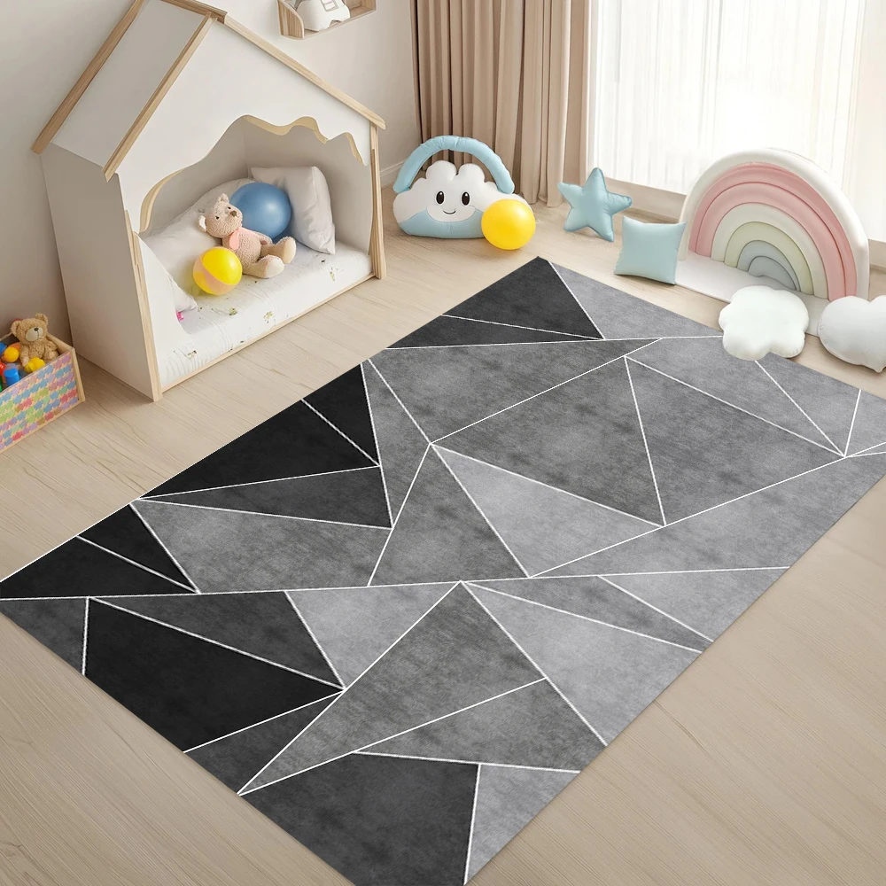Modern Grey Geometric Carpet Living Room Sofa Rug Bedroom Bedside Rug Lounge Room Coffee Table Floor Mat Balcony Home Decor