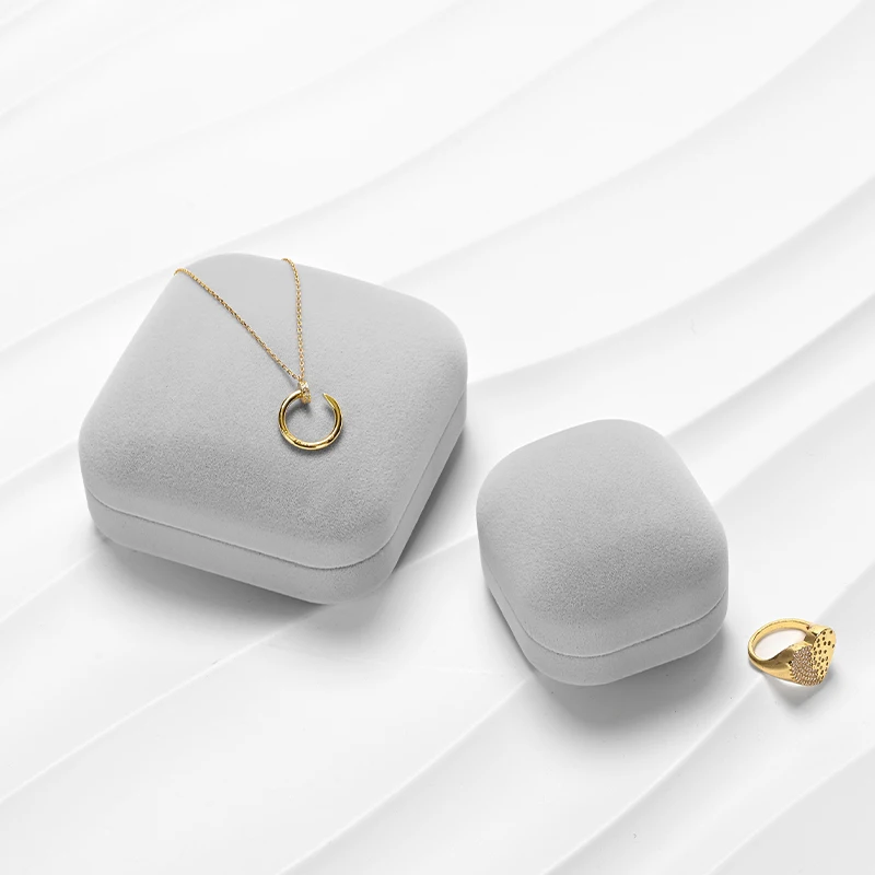 Oirlv Grey Jewelry Box Velvet Gift Boxes Dainty Ring Earring Necklace Pendent Bangle Bracelet Box Grey Velvet Jewelry Gift Box