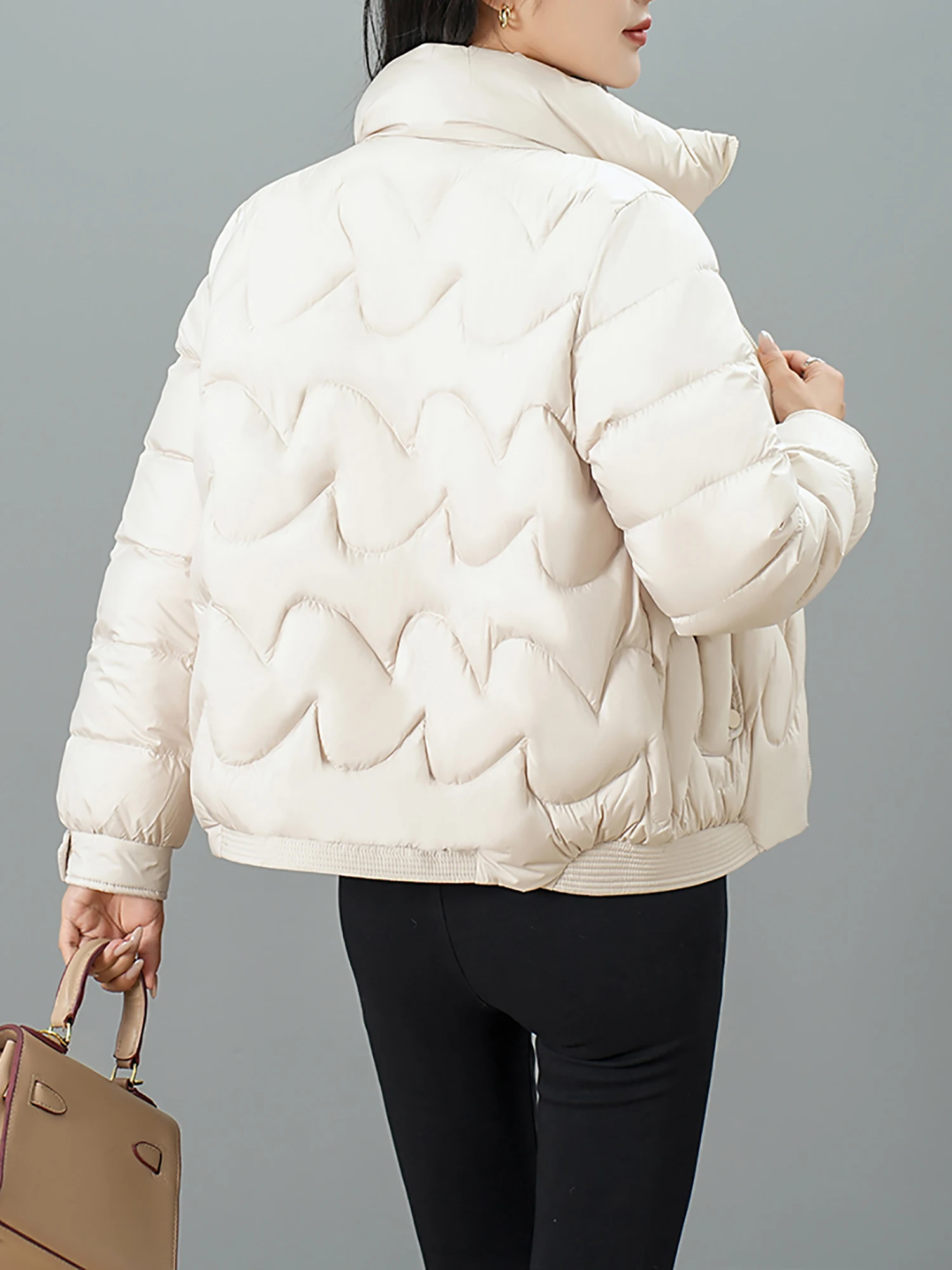 Chaqueta de plumón holgada y elegante para mujer, versátil, estilo occidental, cálida, sencilla, adelgazante, cuello alto, 90 blanco d, 2024