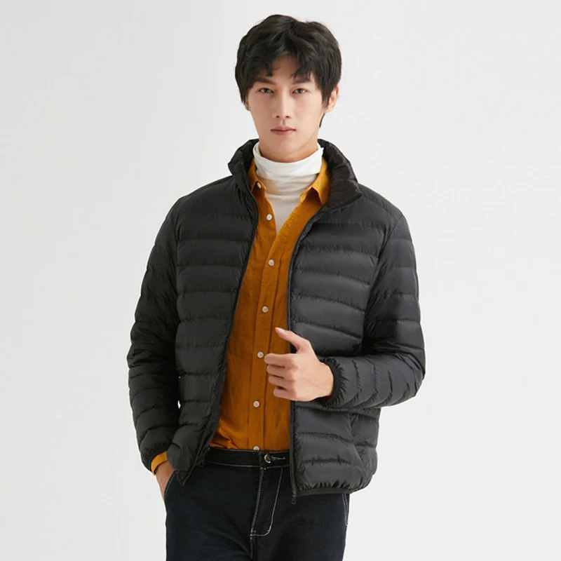 

New Autumn Winter Man Duck Down Jacket Ultra Light Thin XS-2XL Spring Jackets Men Stand Collar Outerwear Coat