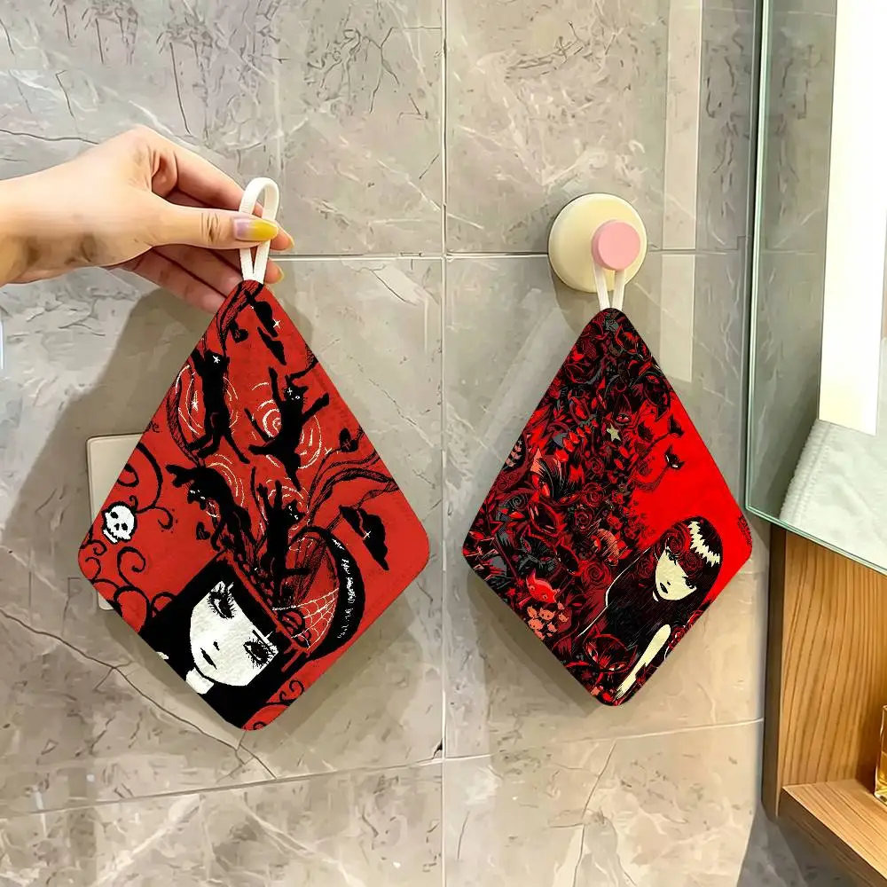 Comics Emily The Strange Polyester Cotton Hanging Kitchen Towel, Skin Friendly Hand Wiping Towel for Hotel Cafe Household