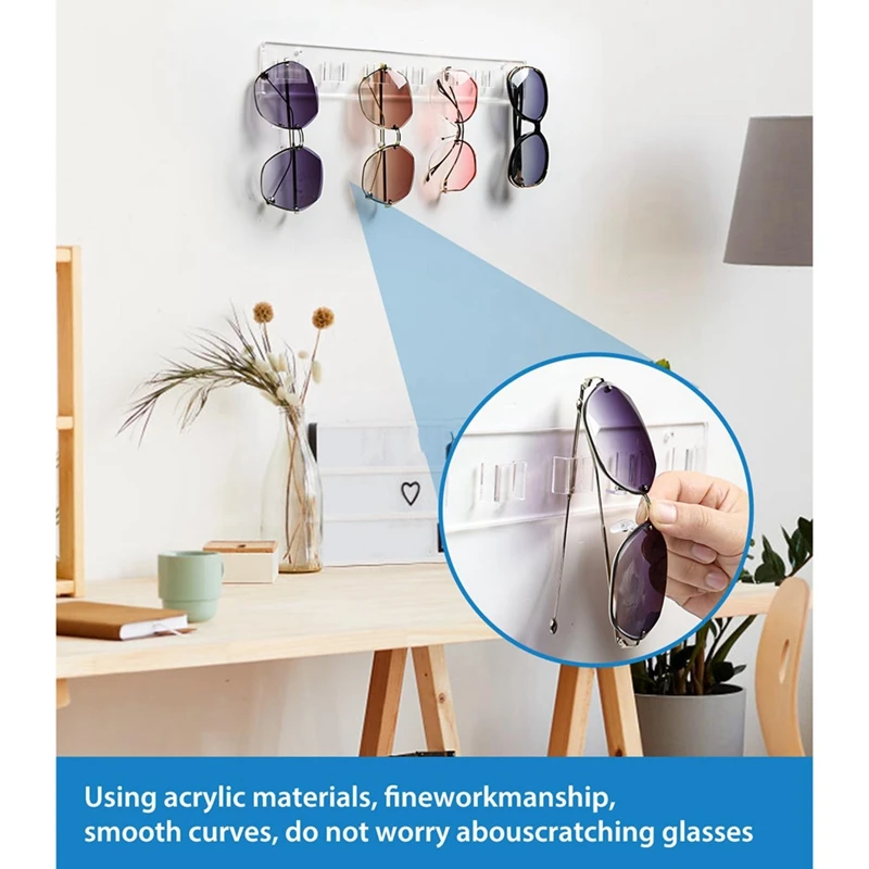 アクリル壁掛け眼鏡ディスプレイホルダー、サングラスオーガナイザー、眼鏡ハンガーラック、耐久性b、2個