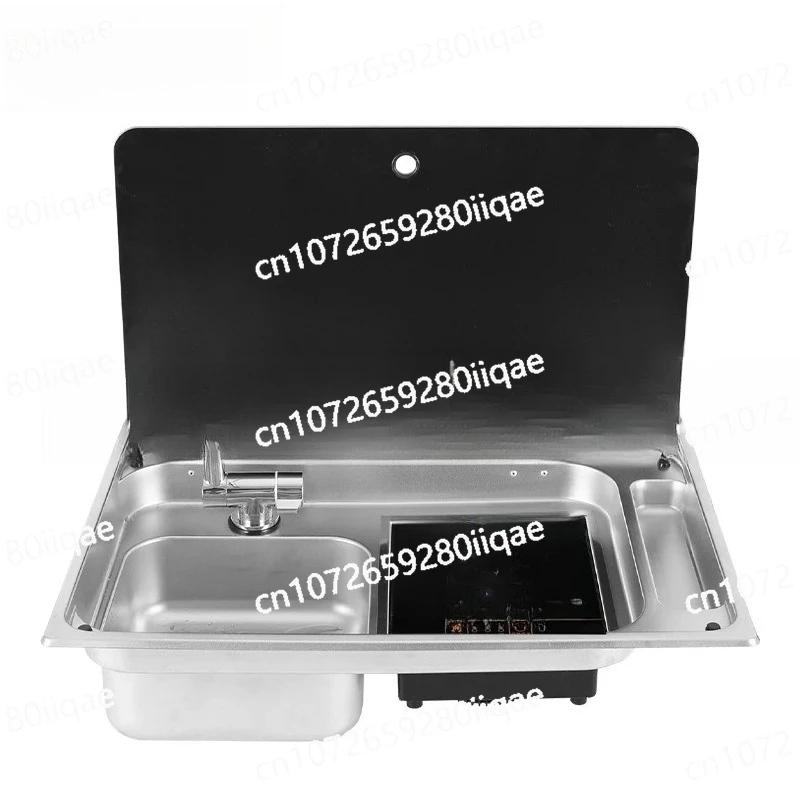 

RV Stove Sink with Faucet Trailer Modified Trailer Stainless Steel Wash Basin Induction Cooker Integrated Sink