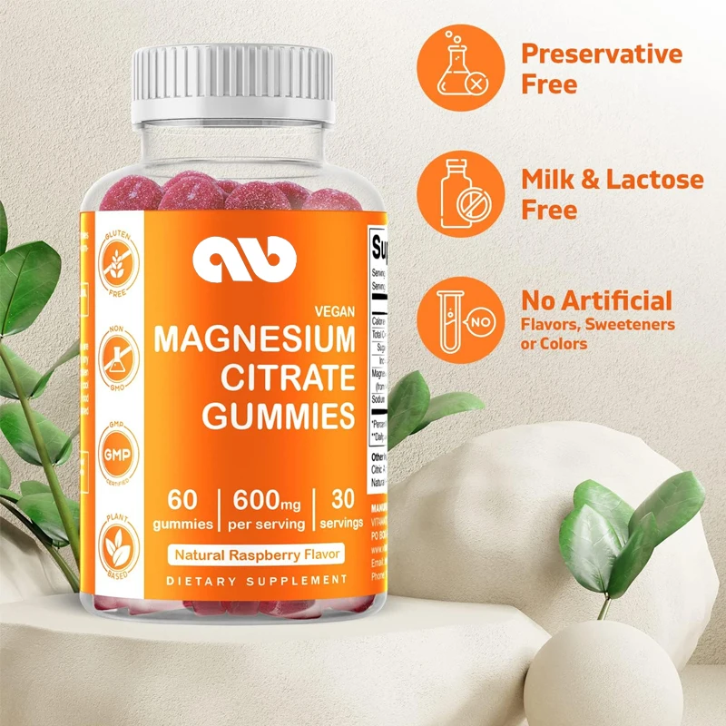 Vitamin Magnesium Citrate Gummies 600mg per serving -60 gummies - promote healthy relaxation, muscle, bone, and energy support