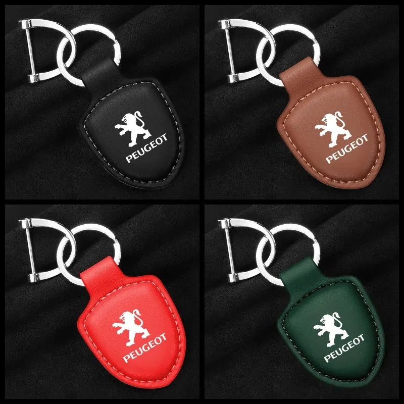 Genuine Leather Car Keychain Key Ring Anti Lost Pendant For Peugeot 3008 5008 208 308 508 2008 408X 108 Wheel Center Cap view 5