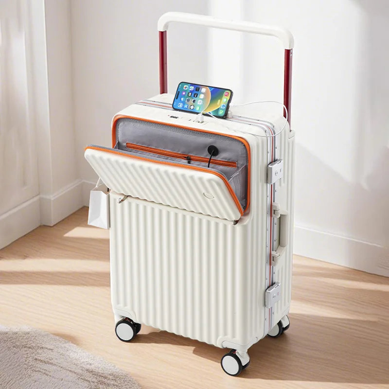 20/24/26 بوصة ABS حقيبة سفر مقبض واسع الجبهة افتتاح الأمتعة مع منفذ USB حامل هاتف عجلات الفرامل للنساء الرجال رحلة
