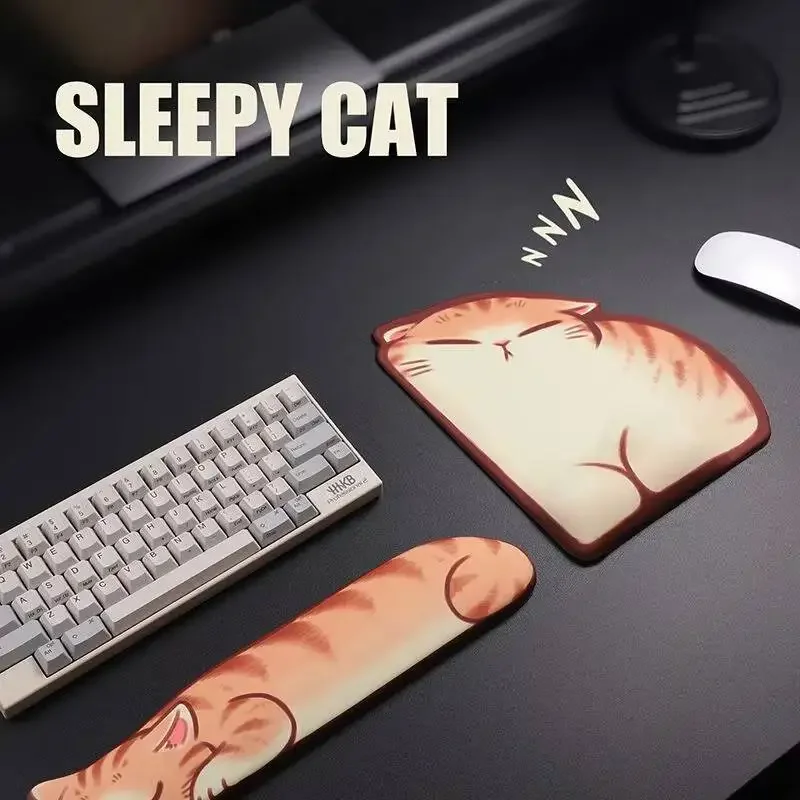 

Ergonomic Kawaii Cat Silicone Wrist Rest Memory Foam Keyboard Palm Rest Anti-Slip PU Relieve Fatigue Cute for Home Office Gift