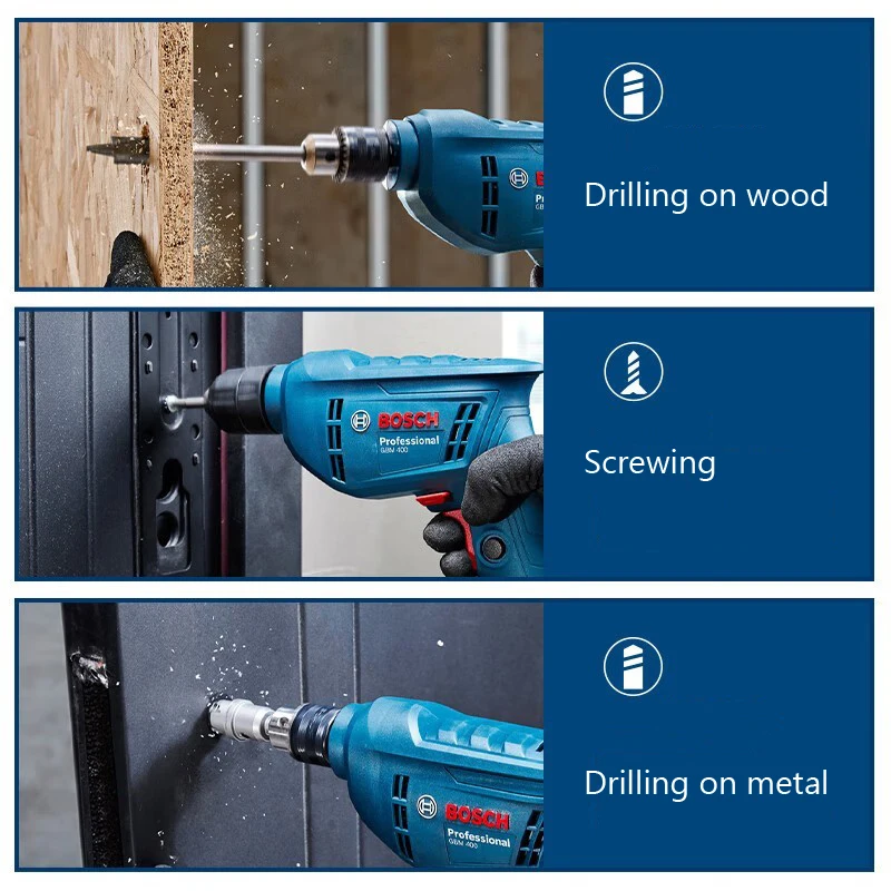 Bosch 400W Electric Drill Mini Screwdriver Adjustable Speed Rotary Impact Drill Strong Power Driller Tool for Wood Metal GBM 400