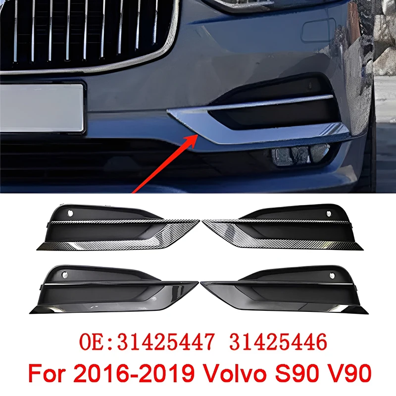 

2 шт., черный передний бампер автомобиля из АБС-пластика, крышка противотуманной фары, нижняя рамка, решетка для Volvo S90 V90 2016-2019 31425446 31425447