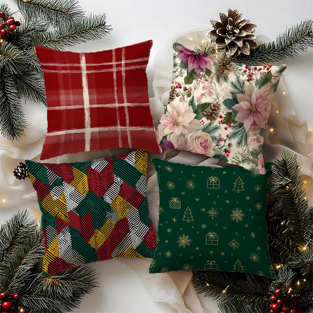 Christmas Vintage Throw Pillow Covers attern Cushion Cover Suitable for Sofa Bedroom Car Pillow Cover