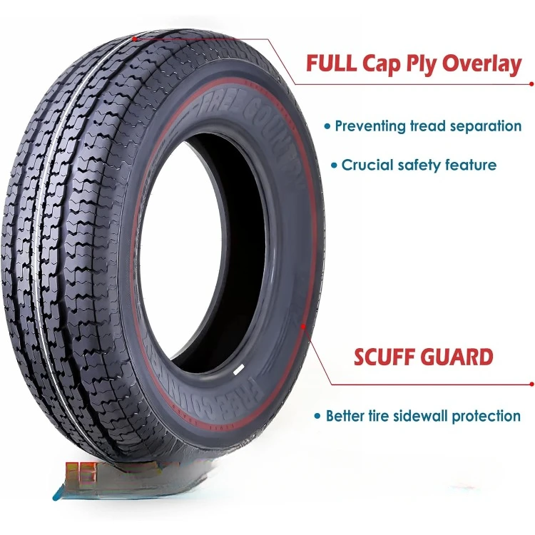 Trailer Tires ST205/75R15 205 75 15 8-Ply Load Range D Steel Belted Radial w/Featured Side Scuff Guard 8mm Tread Depth